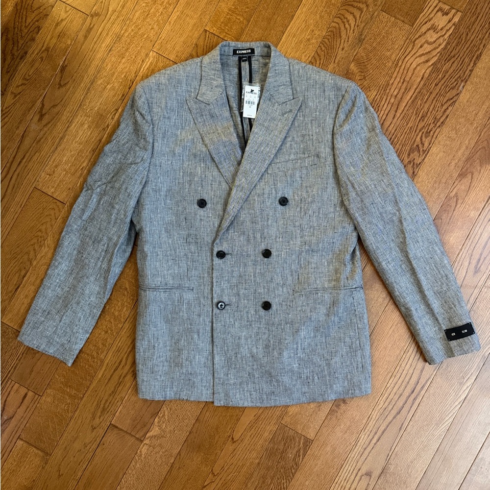 Express Men's Gray Double-Breasted Blazer